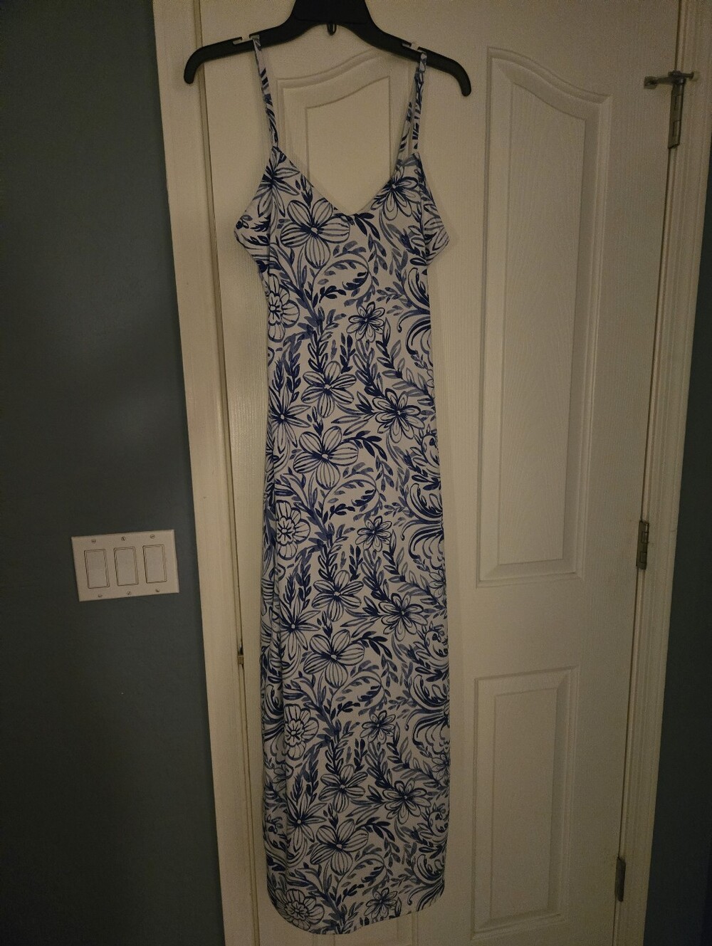 White Maxi Slip Dress with Blue Floral Print